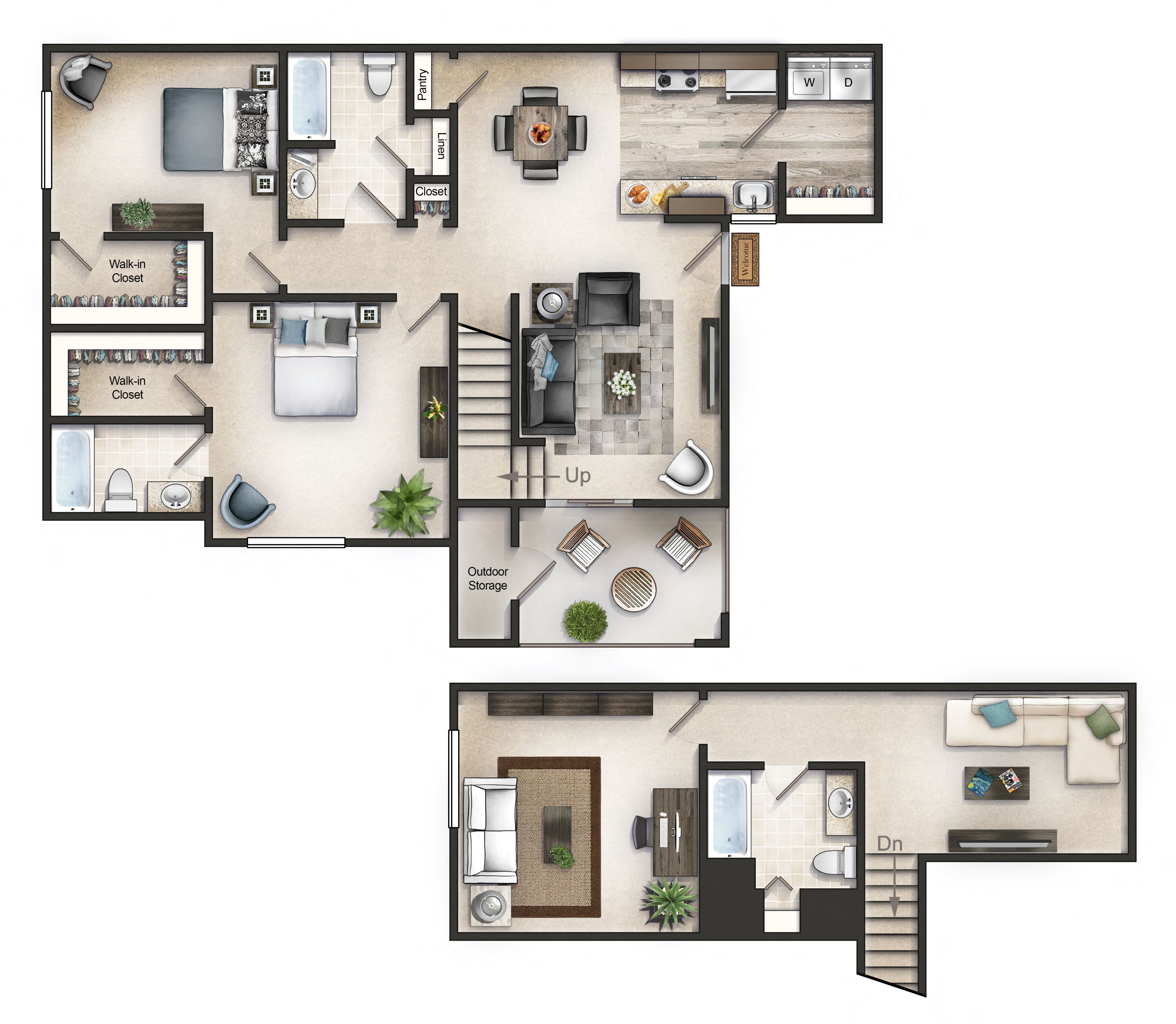 Floor plan for 3 beds, 3 baths, 1723 sqft